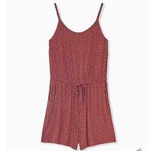 NWT Torrid SUPER SOFT BRICK RED POLKA DOT DRAWSTRING ROMPER